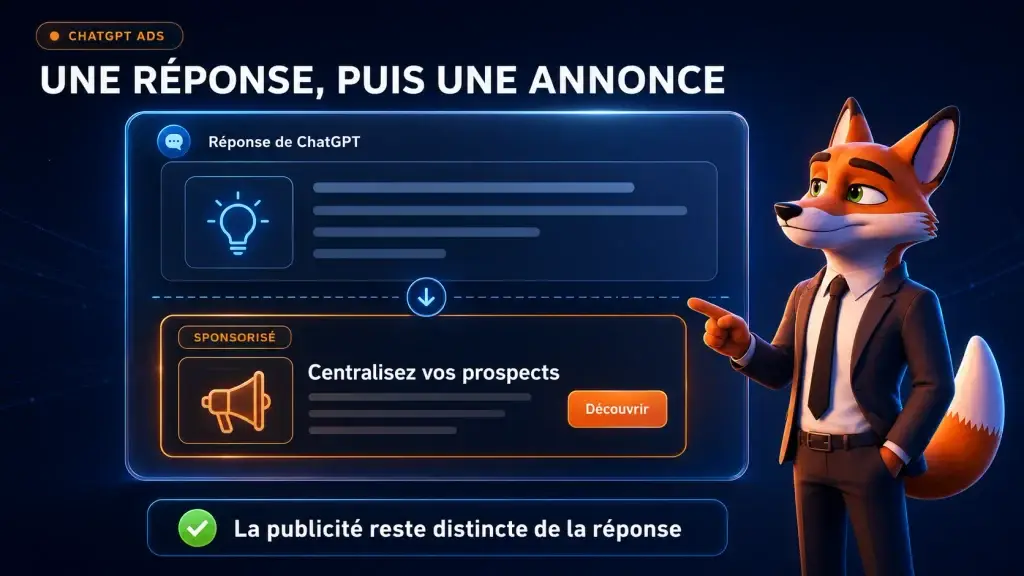 Schéma d’une publicité ChatGPT Ads affichée sous une réponse